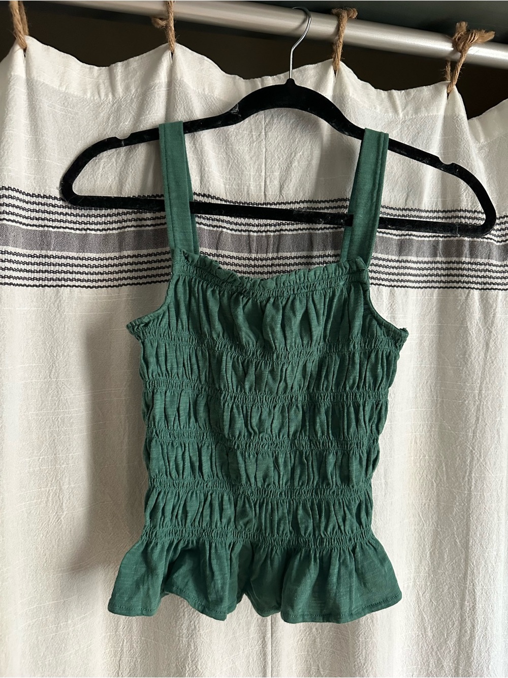Smocked Green Tank Top with peplum Hem